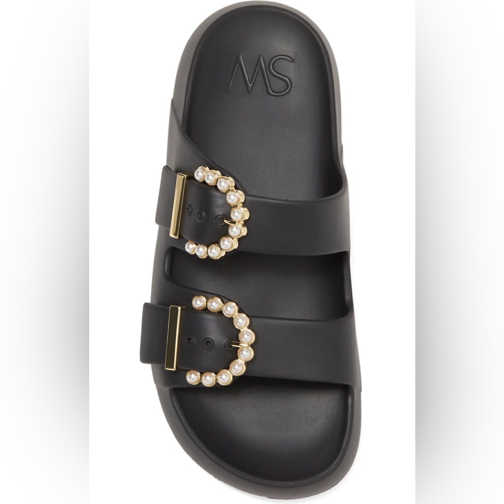 Stuart Weitzman Imitation Pearl Buckle Slide Sandal